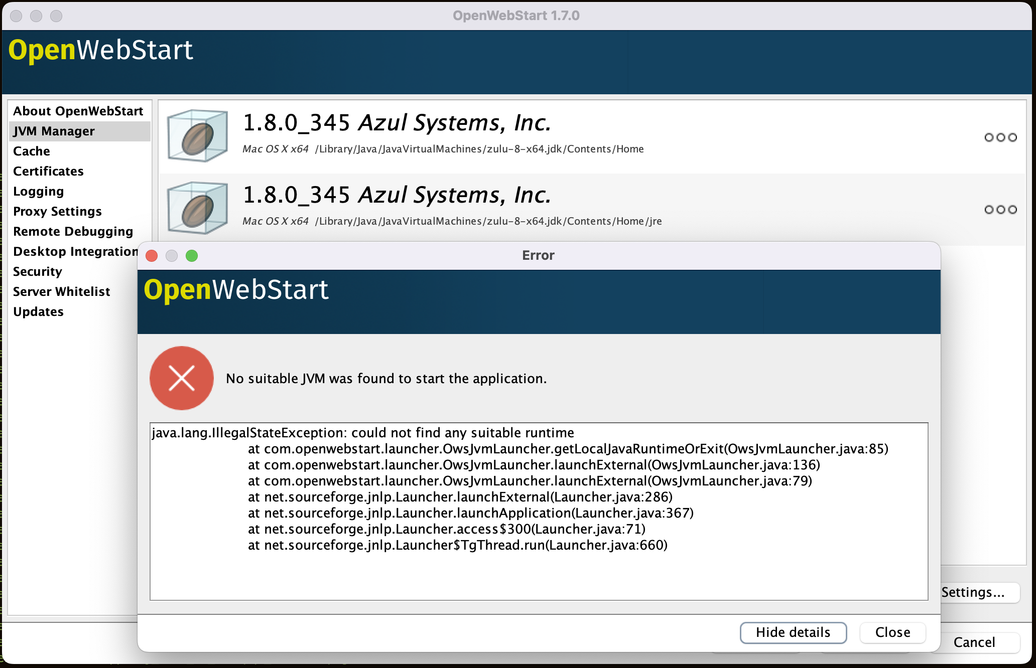 Openwebstart failing to open JViewer, even with a x64 Java 8 JVM